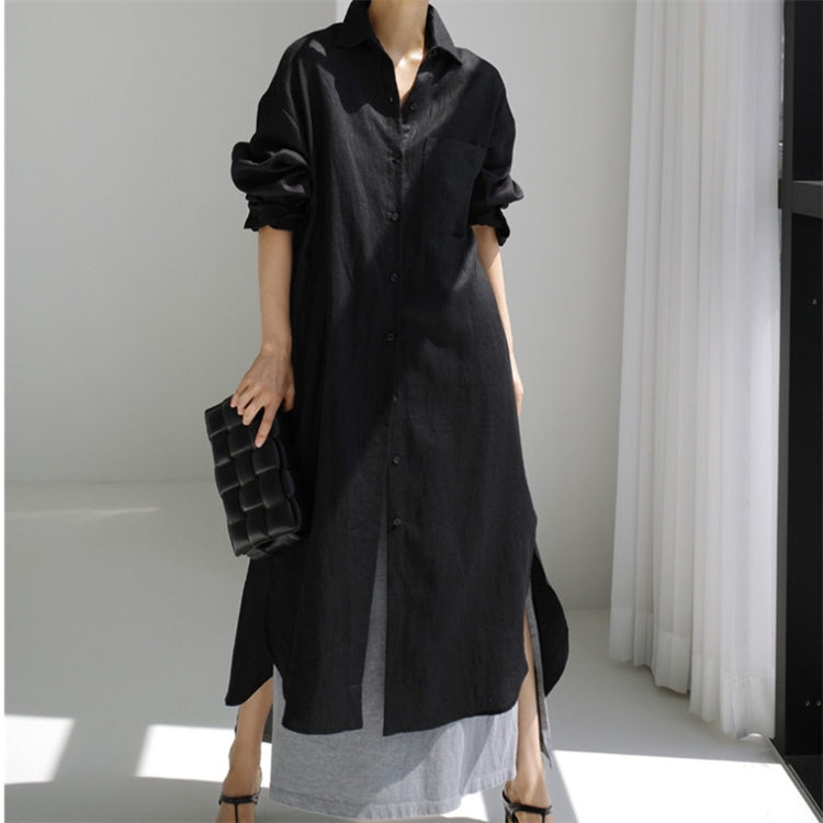 Robe chemise oversize, fendue longue, au-dessus du genou