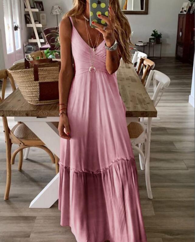 Robe longue à col en V