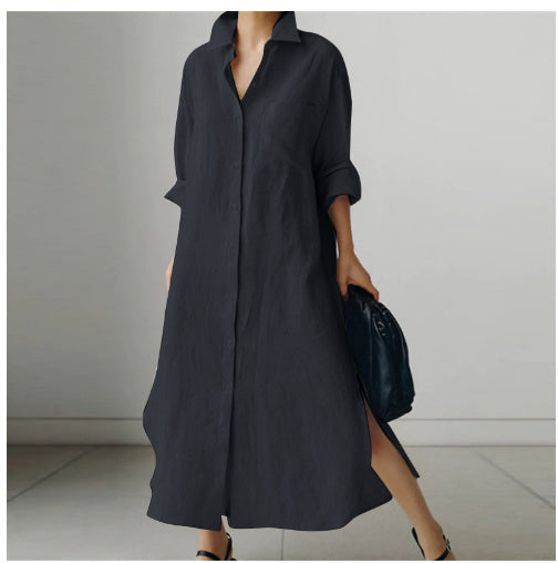 Robe chemise oversize, fendue longue, au-dessus du genou