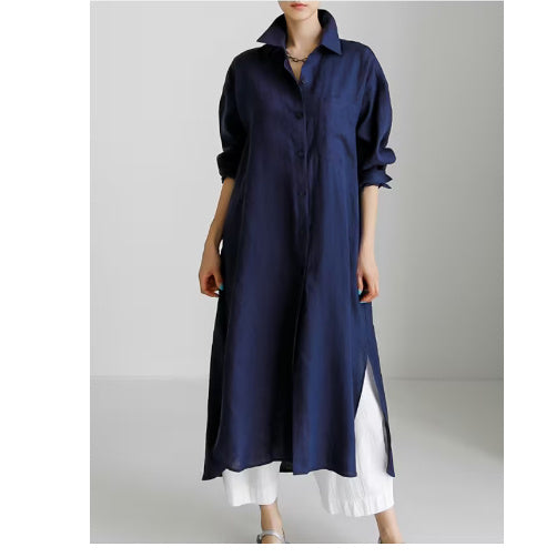 Robe chemise oversize, fendue longue, au-dessus du genou