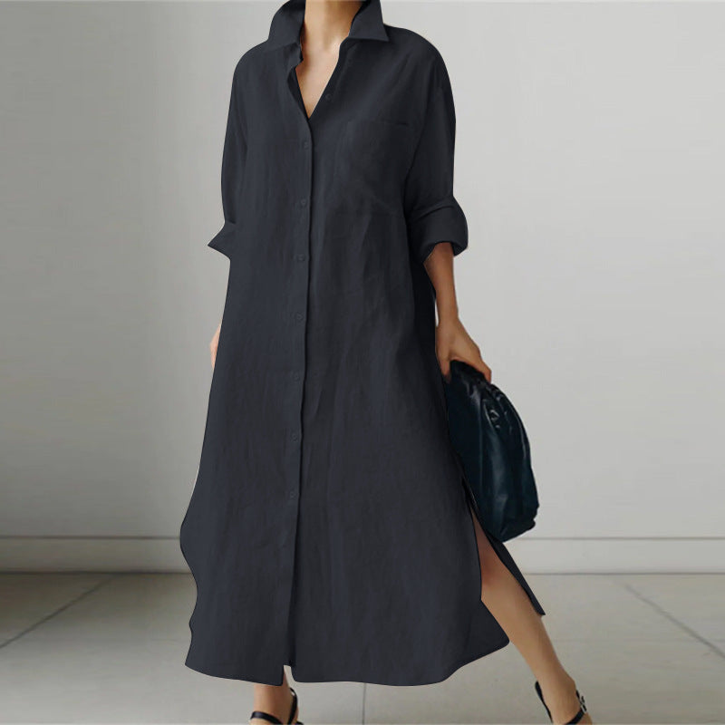 Robe chemise oversize, fendue longue, au-dessus du genou
