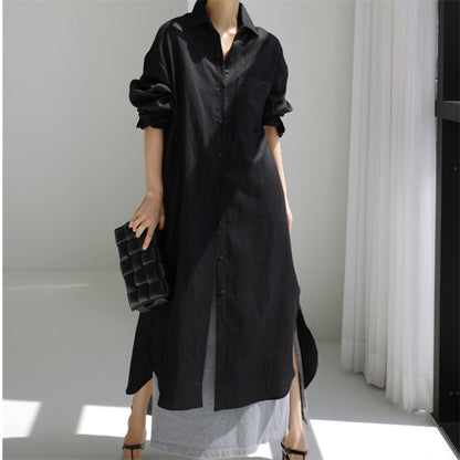 Robe chemise oversize, fendue longue, au-dessus du genou