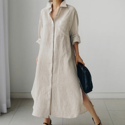 Robe chemise oversize, fendue longue, au-dessus du genou
