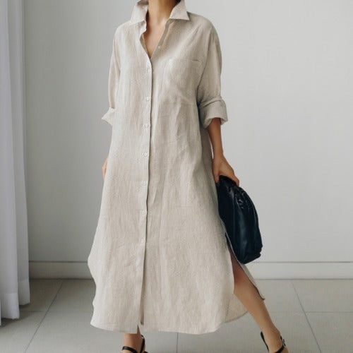 Robe chemise oversize, fendue longue, au-dessus du genou