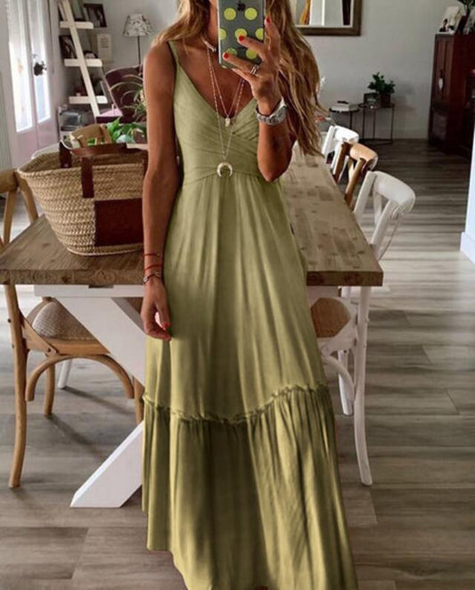 Robe longue à col en V