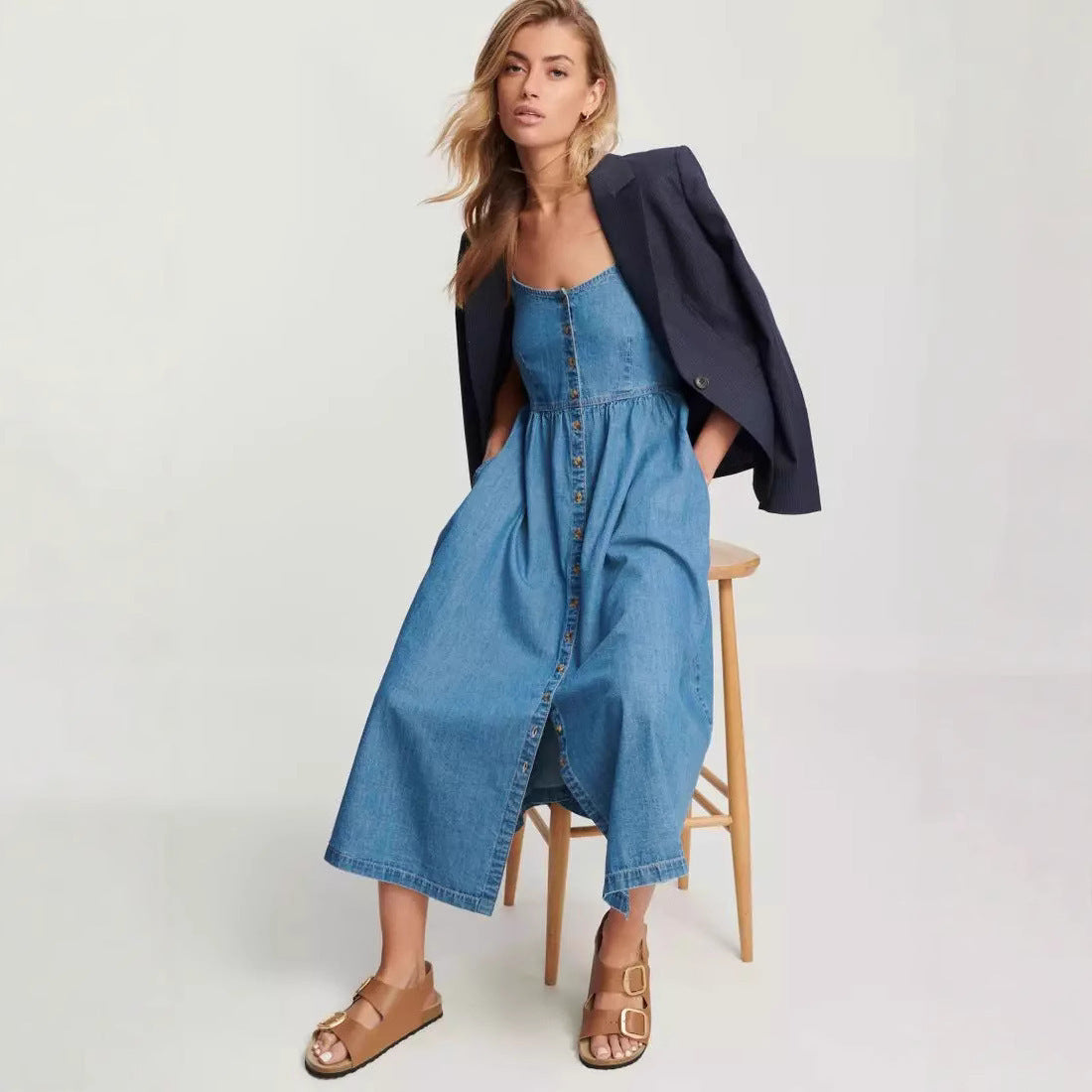 Robe en jean à bretelles