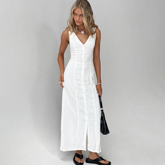 Robe Femme Blanc – Coupe Droite Échancrée